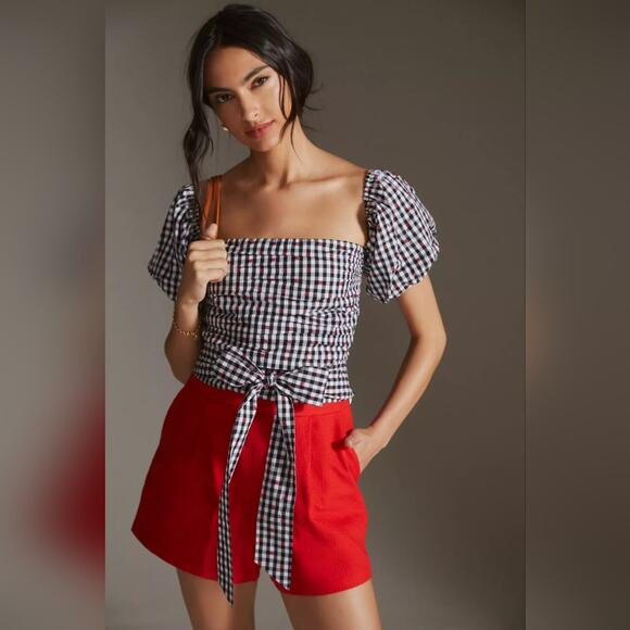 Dolan Left Coast Gingham Puff-Sleeve Shirt L - Picture 2 of 5